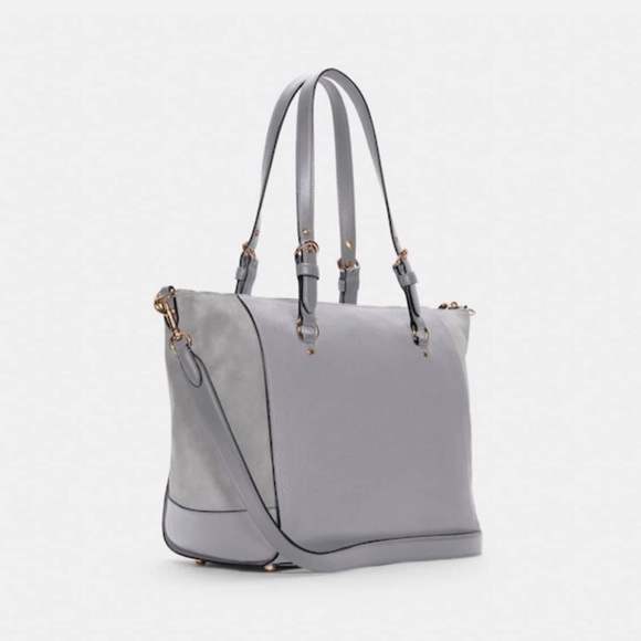 NWT 𝐂𝐎𝐀𝐂𝐇 Grey Leather & Suede Carryall shoulder & hand straps gold hardware - Picture 4 of 8